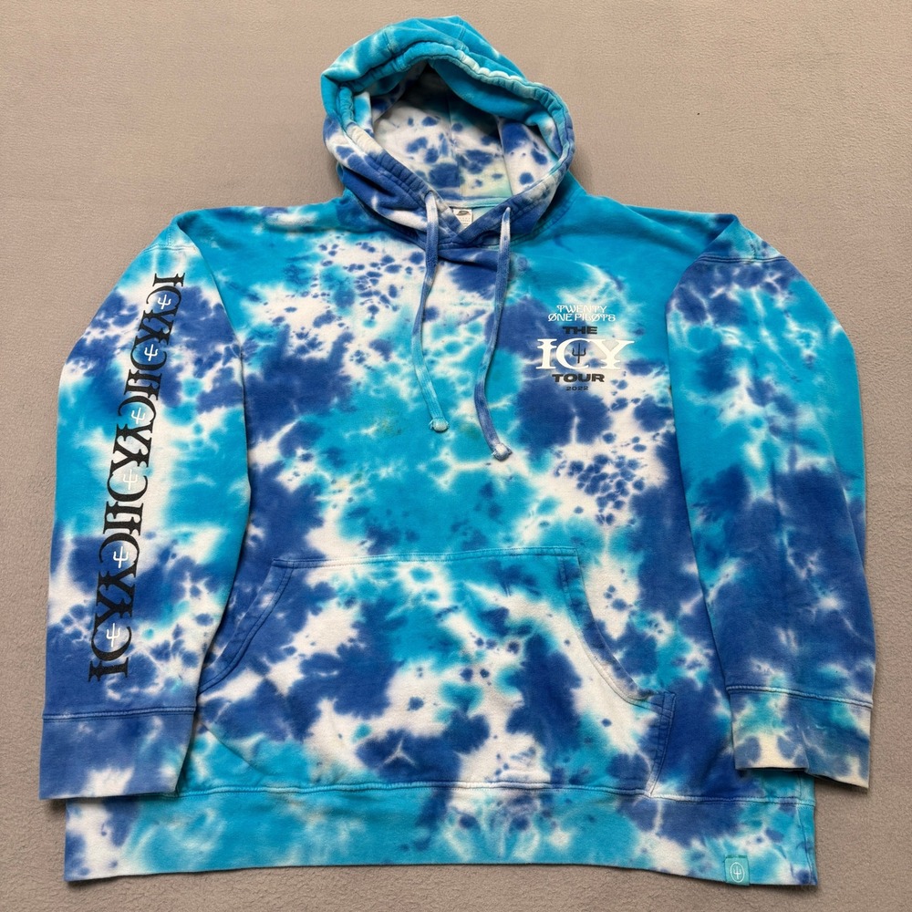 Twenty One Pilots Hoodie Mens 2XL Blue Tie Dye The Icy Tour 2022 Concert Graphic